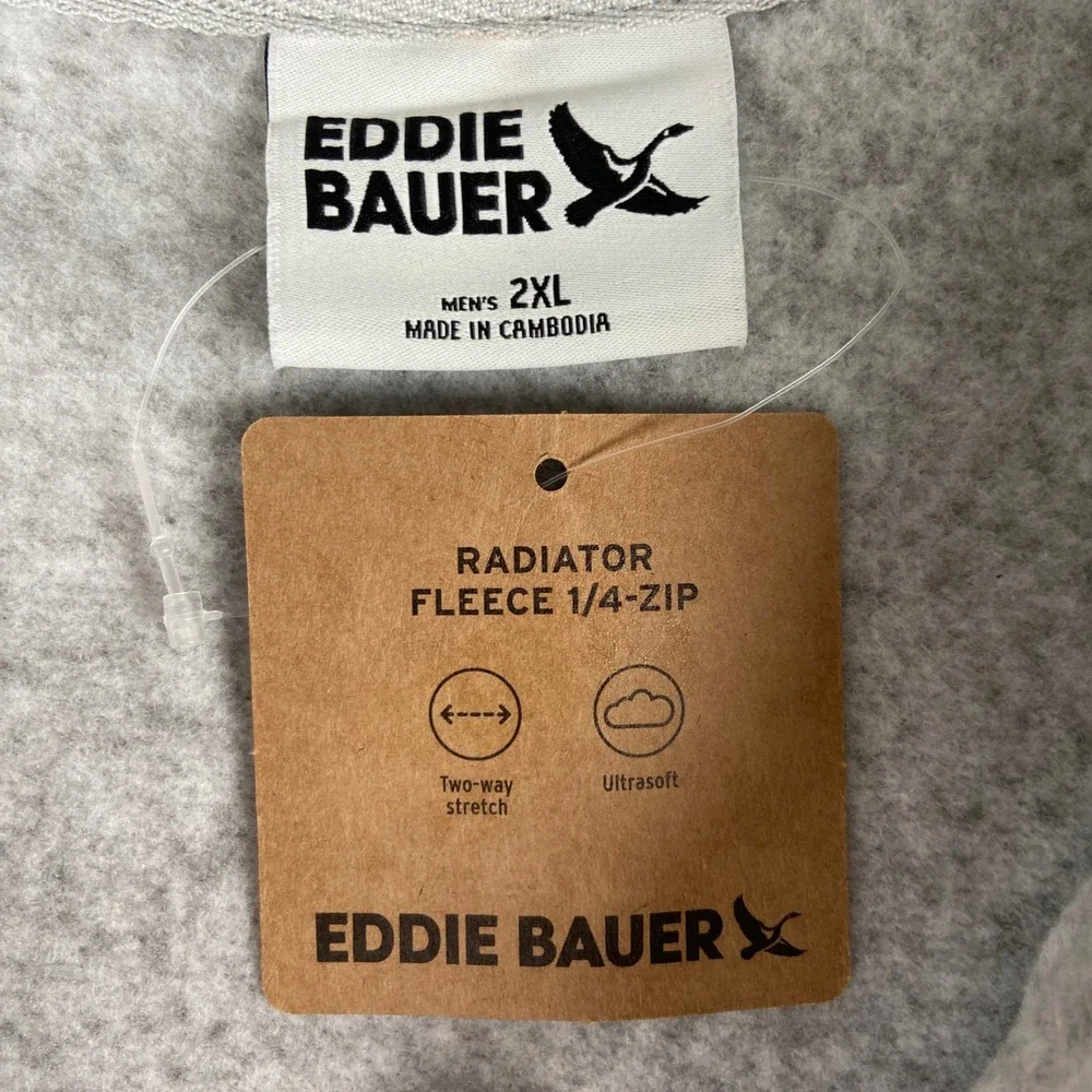 Eddie Bauer Radiator Fleece 1/4 Zip Mens 2XL Grey Pullover Sweater Stretch New